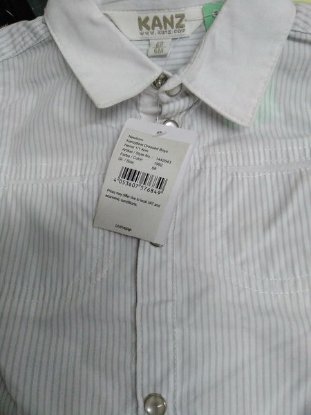 Kanz NEW Sz 6 Mo Gray White Stripes Snap Front Collar Boys Cotton Shirt