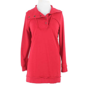 Soft Surroundings Sz S Red Snap Collar Cotton Polyester Knit Top