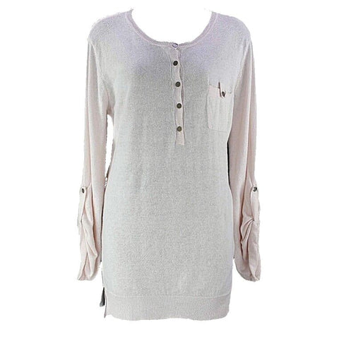 Axcess Sz L Pink Ramie Cotton Tab Sleeve Vent Hem Tunic Sweater