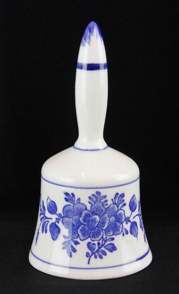 Delft? 4.75" x 2" White Blue Crackle Glaze Windmill Floral Themed Bell G55022