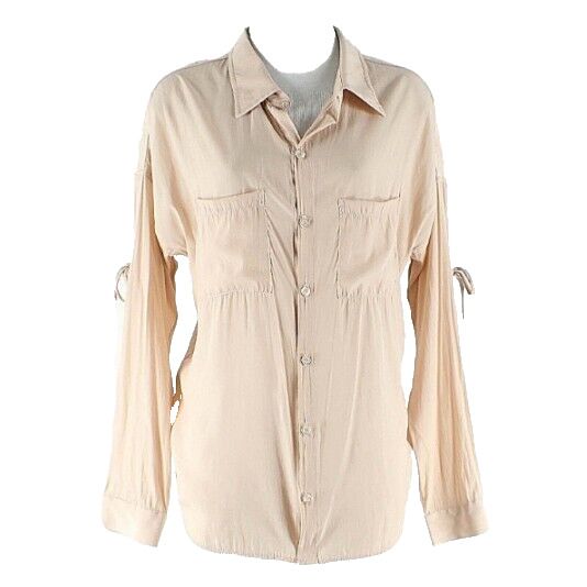 Calvin Rucker Sz M Peach Drop Shoulder Tie Sleeve Polyester Front Button Up Top