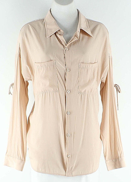 Calvin Rucker Sz M Peach Drop Shoulder Tie Sleeve Polyester Front Button Up Top