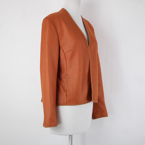 Jones New York Sz 8 Orange Lined Hook Eye Closure Polyester Silk Blazer Jacket