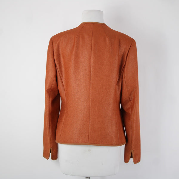 Jones New York Sz 8 Orange Lined Hook Eye Closure Polyester Silk Blazer Jacket