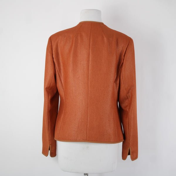 Jones New York Sz 8 Orange Lined Hook Eye Closure Polyester Silk Blazer Jacket