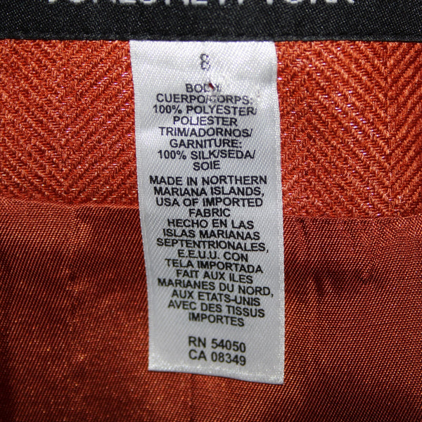 Jones New York Sz 8 Orange Lined Hook Eye Closure Polyester Silk Blazer Jacket