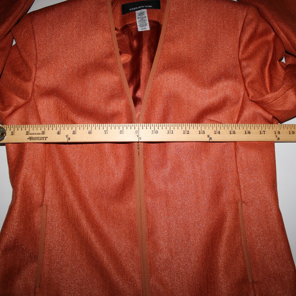 Jones New York Sz 8 Orange Lined Hook Eye Closure Polyester Silk Blazer Jacket