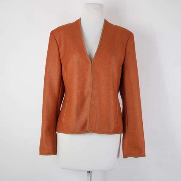 Jones New York Sz 8 Orange Lined Hook Eye Closure Polyester Silk Blazer Jacket