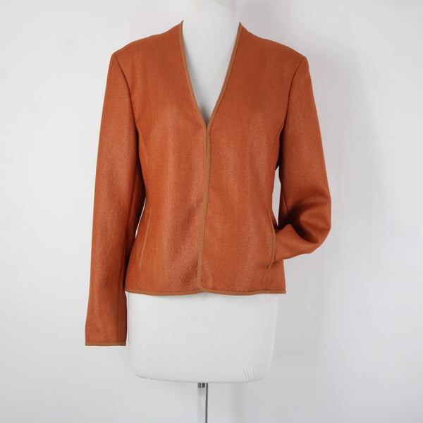 Jones New York Sz 8 Orange Lined Hook Eye Closure Polyester Silk Blazer Jacket