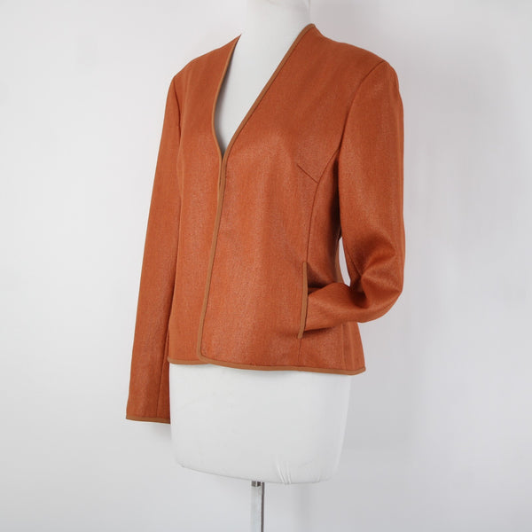 Jones New York Sz 8 Orange Lined Hook Eye Closure Polyester Silk Blazer Jacket