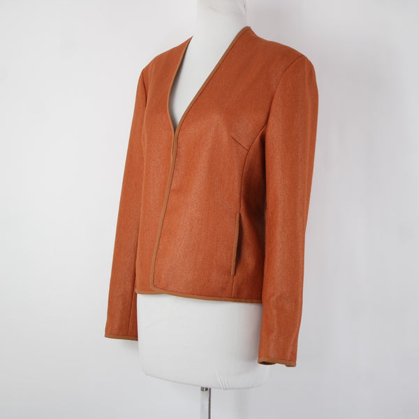 Jones New York Sz 8 Orange Lined Hook Eye Closure Polyester Silk Blazer Jacket