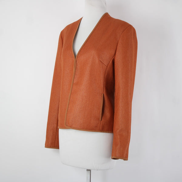 Jones New York Sz 8 Orange Lined Hook Eye Closure Polyester Silk Blazer Jacket