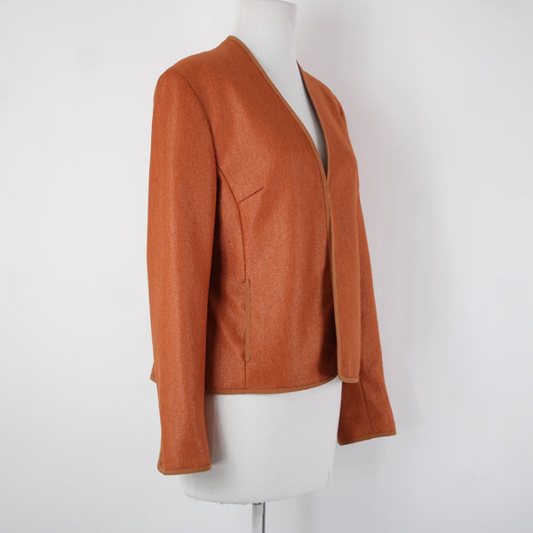 Jones New York Sz 8 Orange Lined Hook Eye Closure Polyester Silk Blazer Jacket