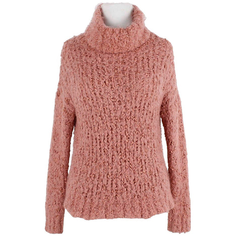 Poof Apparel Sz L Pink Knit Turtleneck Polyester Nylon Acrylic Sweater