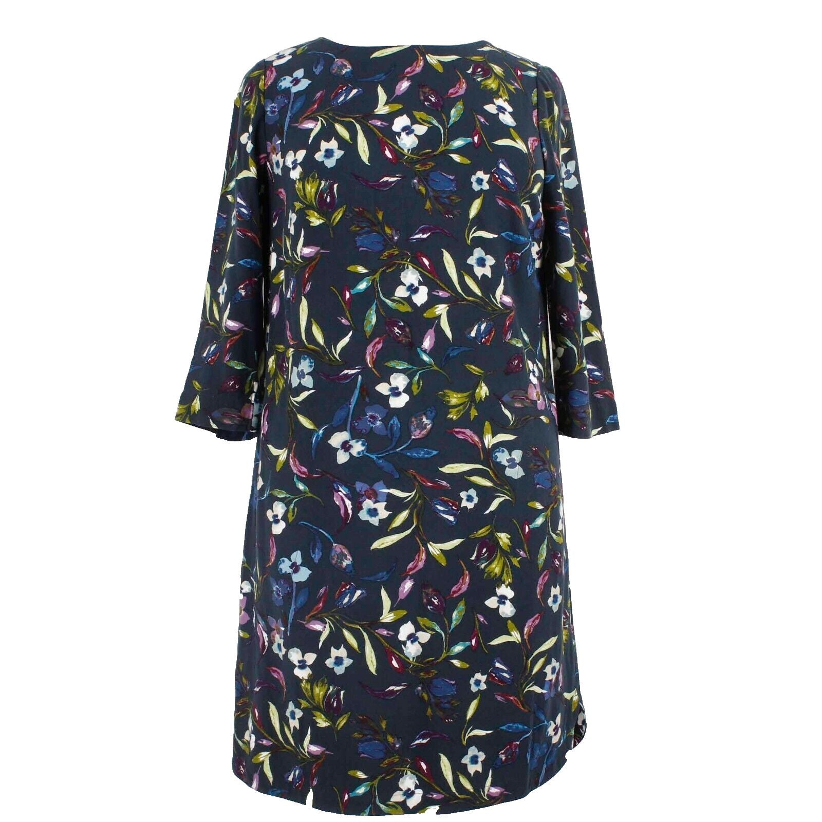 J Jill NEW $109 Sz M Navy Green Multi Floral Mid Sleeve 100% Rayon Dress