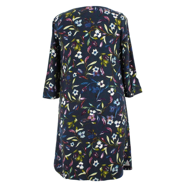 J Jill NEW $109 Sz M Navy Green Multi Floral Mid Sleeve 100% Rayon Dress