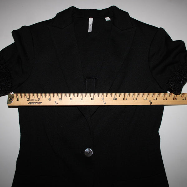Issli Sz 2 Black Short Sleeve Sequin Trim Sleeve 100% Wool Knit Blazer Jacket