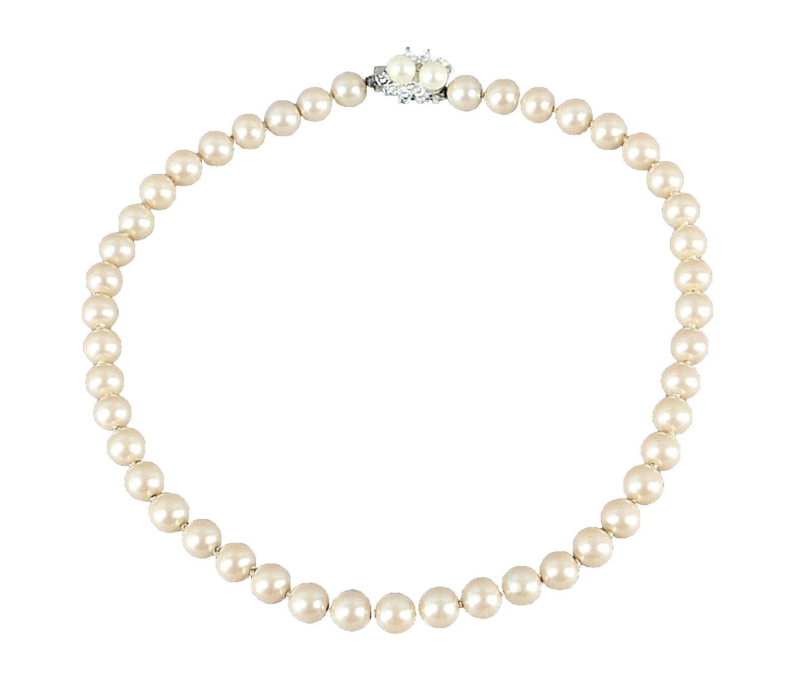Pearls Cream Silvertone Rhinestone Clasp Single Strand Necklace Marked Japan