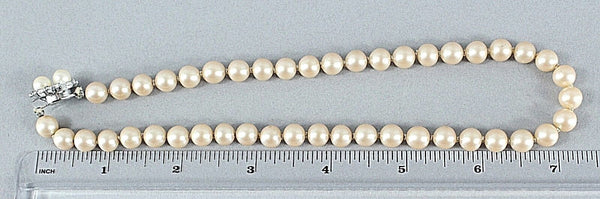 Pearls Cream Silvertone Rhinestone Clasp Single Strand Necklace Marked Japan