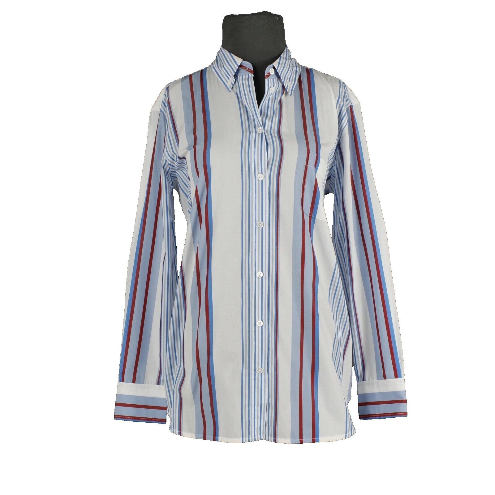 Equipment Femme NEW $248 Sz M White Blue Red Collared 100% Cotton Top