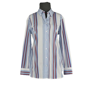 Equipment Femme NEW $248 Sz M White Blue Red Collared 100% Cotton Top