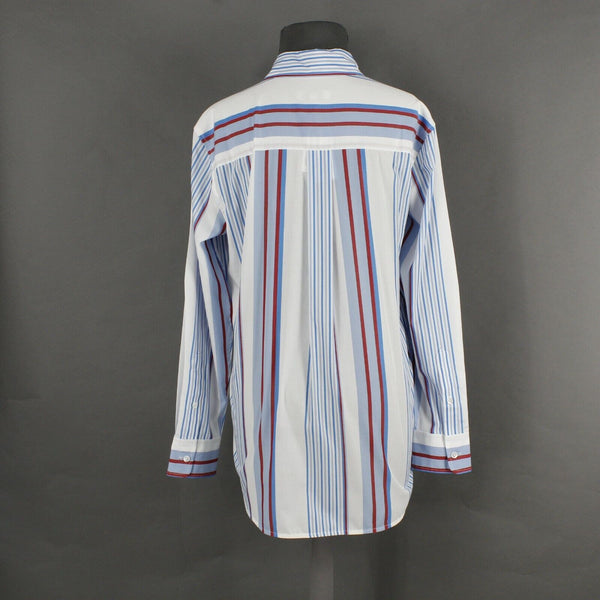 Equipment Femme NEW $248 Sz M White Blue Red Collared 100% Cotton Top