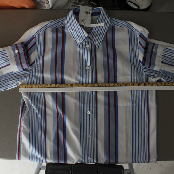 Equipment Femme NEW $248 Sz M White Blue Red Collared 100% Cotton Top