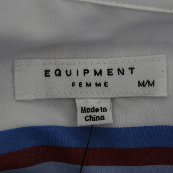 Equipment Femme NEW $248 Sz M White Blue Red Collared 100% Cotton Top