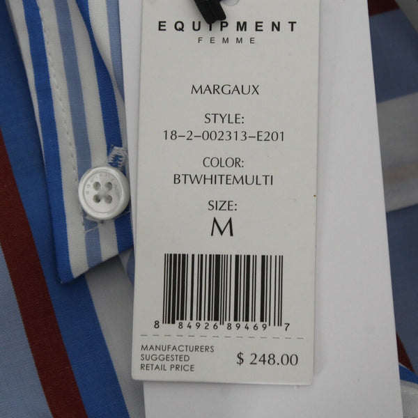 Equipment Femme NEW $248 Sz M White Blue Red Collared 100% Cotton Top