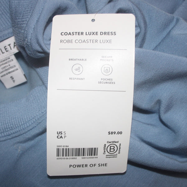 Athleta Dress NEW $90 Coaster Sz SP Blue Pockets Tencel Lyocell Polyester Dress