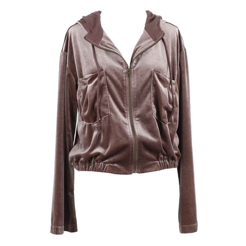 Young Fabulous & Broke Sz M Dusty Pink Velour Zip Hooded Poly Blend Jacket