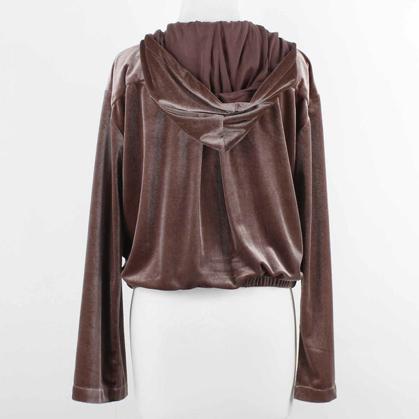 Young Fabulous & Broke Sz M Dusty Pink Velour Zip Hooded Poly Blend Jacket