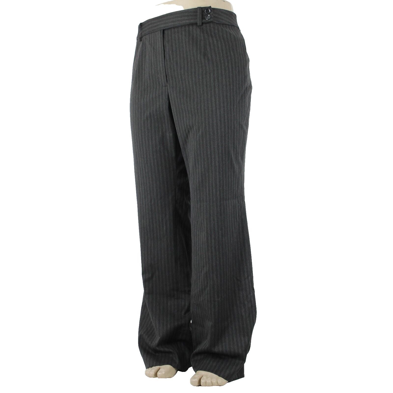 Classiques Entier NEW $188 Sz 18W Gray on Black Wide Pinstripe Poly Blend Pant