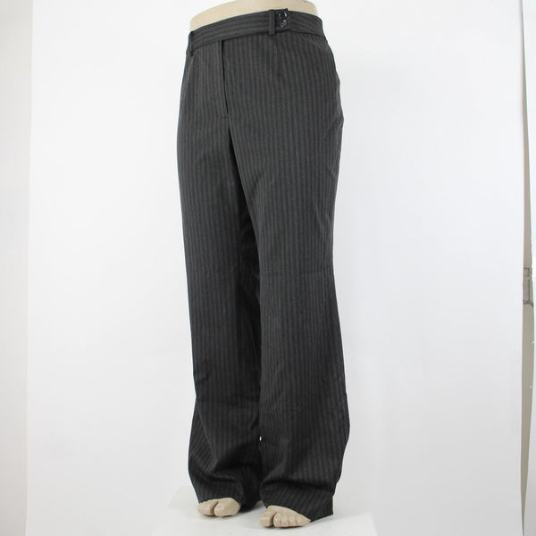 Classiques Entier NEW $188 Sz 18W Gray on Black Wide Pinstripe Poly Blend Pant