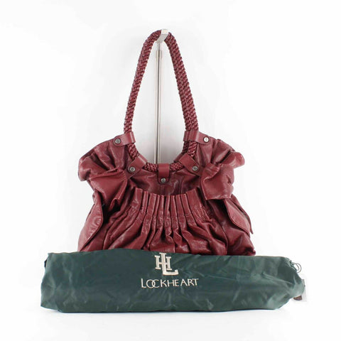 Lockheart Burgundy Red 14 X 11 Leather Braided Applique Detail Boho Purse