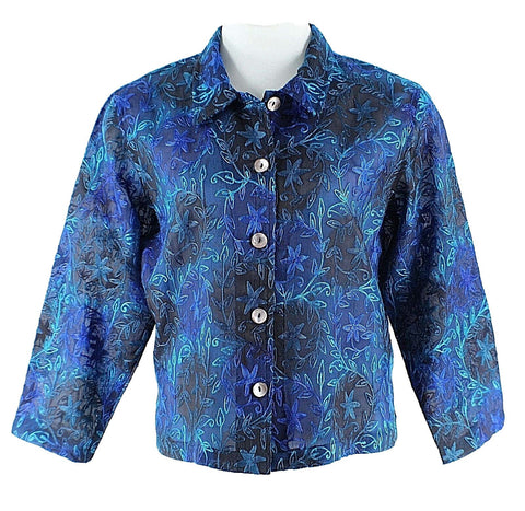 Draper's & Damon's PXL Navy Blue Aqua Multi Embroidered Silk Rayon Top RP