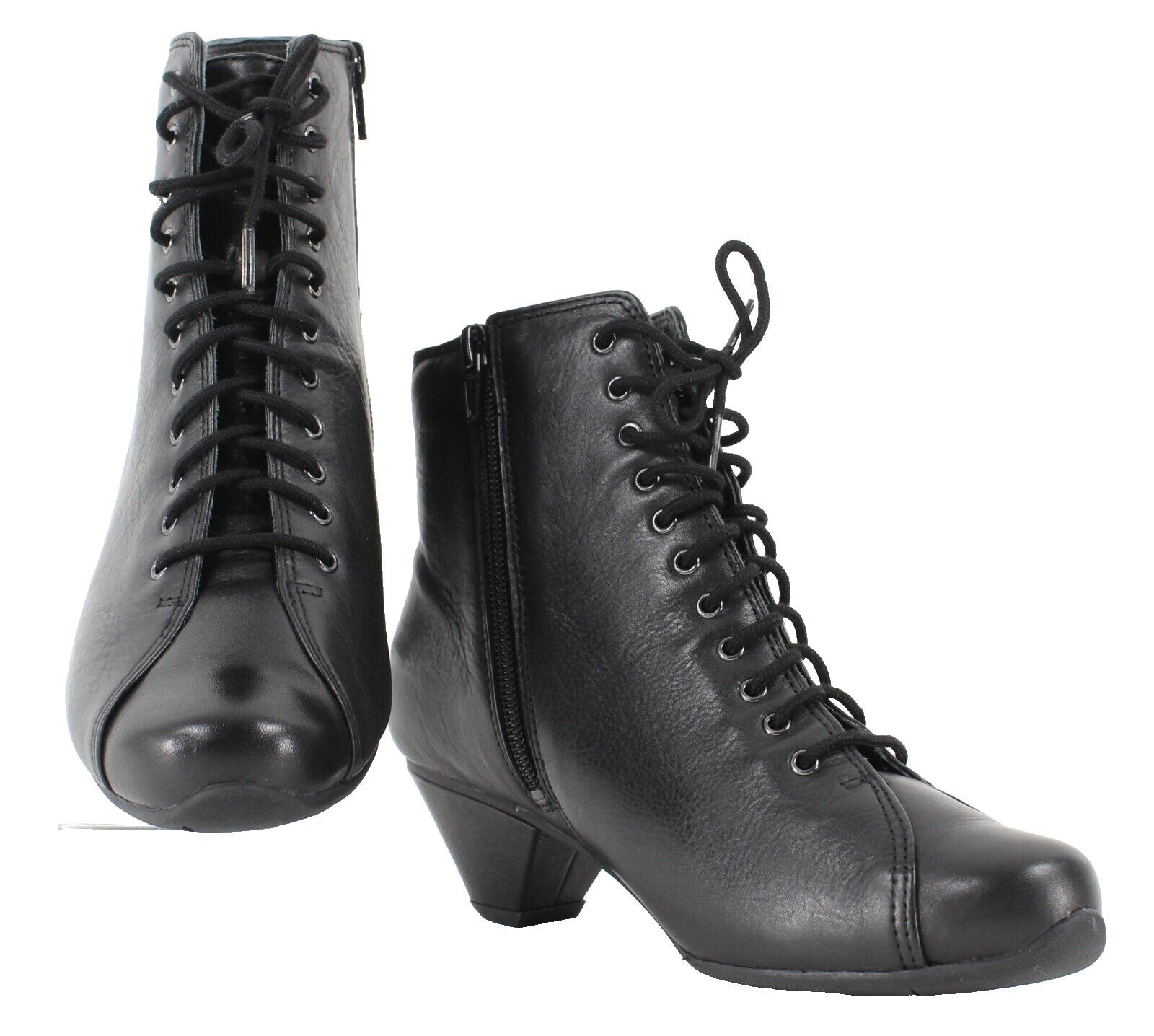 Ziera Diamond NEW $269 Sz 36W Black Textured Leather 2" Heel Laced Bootie Boots