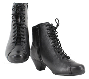 Ziera Diamond NEW $269 Sz 36W Black Textured Leather 2" Heel Laced Bootie Boots