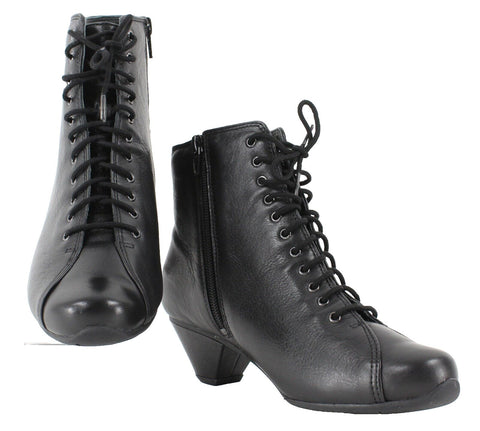 Ziera Diamond NEW $269 Sz 36W Black Textured Leather 2" Heel Laced Bootie Boots