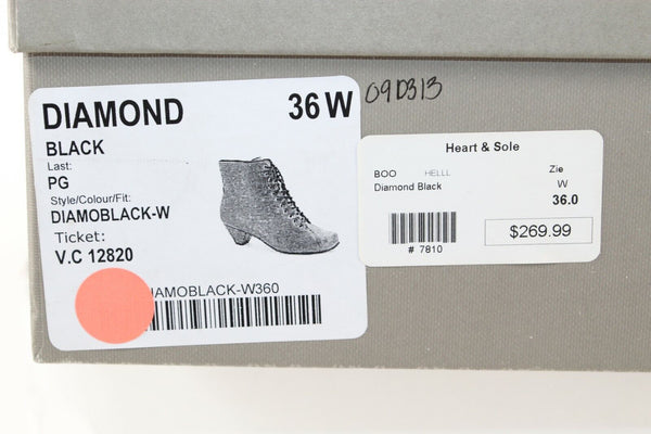 Ziera Diamond NEW $269 Sz 36W Black Textured Leather 2" Heel Laced Bootie Boots