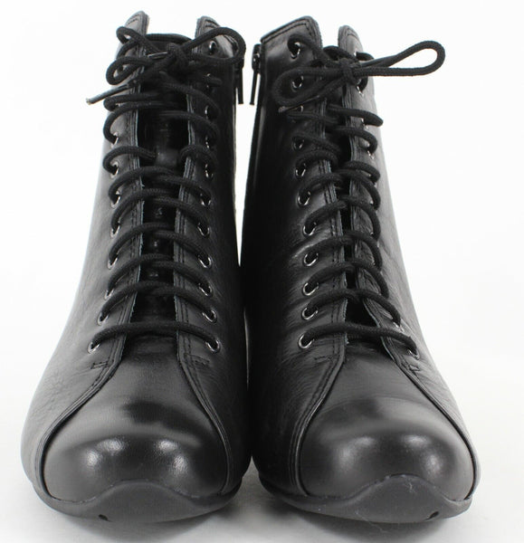 Ziera Diamond NEW $269 Sz 36W Black Textured Leather 2" Heel Laced Bootie Boots