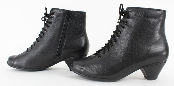 Ziera Diamond NEW $269 Sz 36W Black Textured Leather 2" Heel Laced Bootie Boots