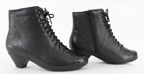 Ziera Diamond NEW $269 Sz 36W Black Textured Leather 2" Heel Laced Bootie Boots