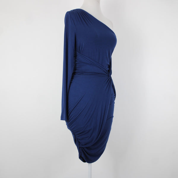 Tart Sz M Navy Blue One Shoulder Ruching Micro Modal Spandex Body Con Dress