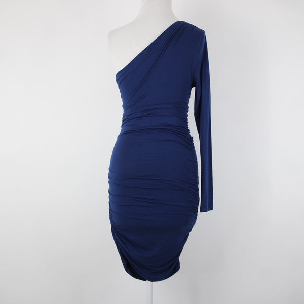 Tart Sz M Navy Blue One Shoulder Ruching Micro Modal Spandex Body Con Dress