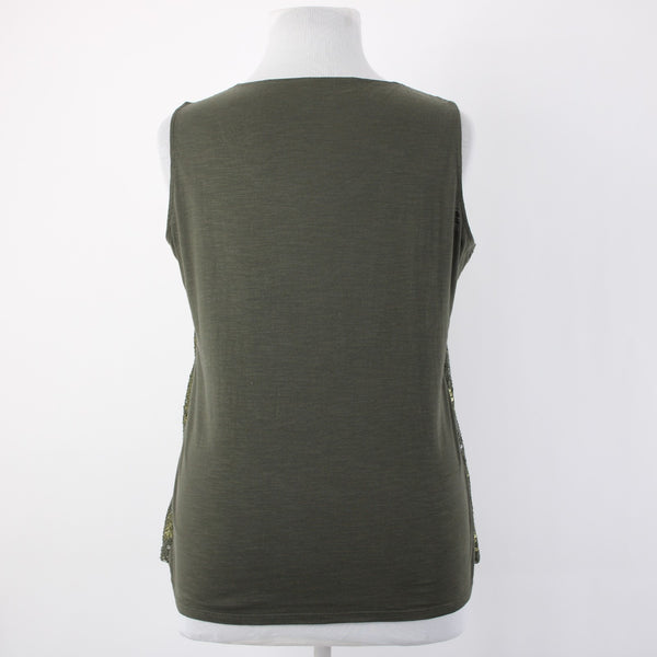Coldwater Creek Top NEW $75 Sz 1x Green Olive Sequin Chevron Poly Cotton Top