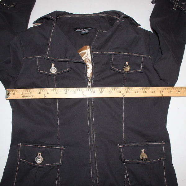 Leslie Stuart Jacket Sz 6 Black Collared Pockets Cotton Spandex Jacket