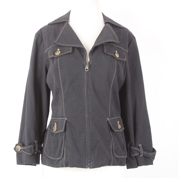 Leslie Stuart Jacket Sz 6 Black Collared Pockets Cotton Spandex Jacket