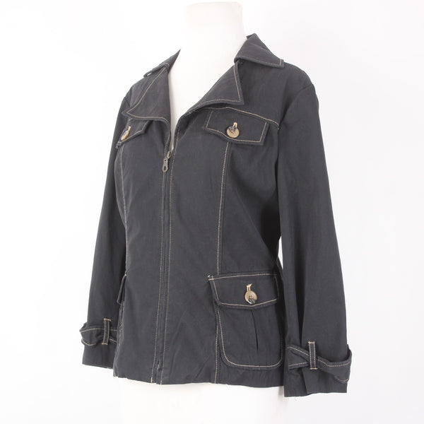 Leslie Stuart Jacket Sz 6 Black Collared Pockets Cotton Spandex Jacket
