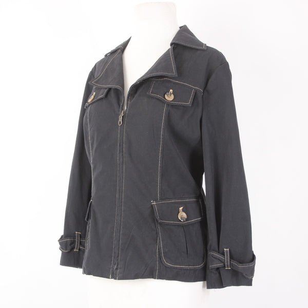 Leslie Stuart Jacket Sz 6 Black Collared Pockets Cotton Spandex Jacket